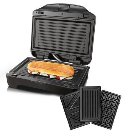 Sandwich maker Taurus Miami Premium, 900W, 3 placi interschimbabile, LED functionare, Depozitare verticala, Inox [2]