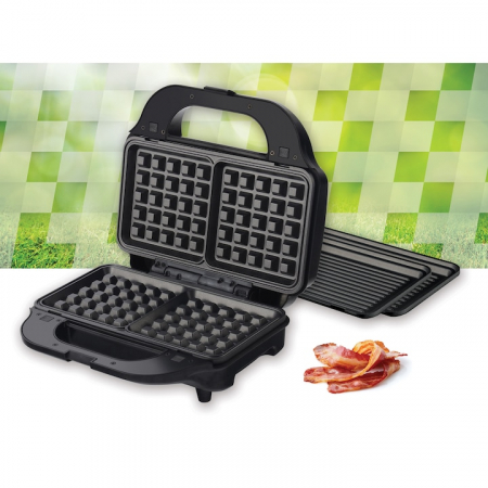 Sandwich maker Heinner SM-2H900BKS, 900 W, placi XL, 2 placi detasabile antiadezive: waffle, grill, Negru/Rosu [3]