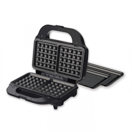 Sandwich maker Heinner SM-2H900BKS, 900 W, placi XL, 2 placi detasabile antiadezive: waffle, grill, Negru/Rosu [1]
