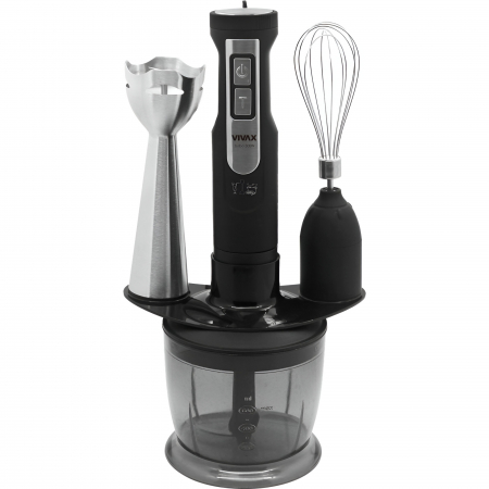Mixere - Set blender 3 in 1 Vivax HBS-500X, 500W, 0.6l, 2 viteze, Turbo, lama otel inoxidabil, maner detasabil, tel, suport accesorii, negru/argintiu