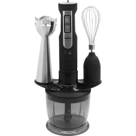 Blendere si mixere - Set blender 3 in 1 Vivax HBS-500X, 500W, 0.6l, 2 viteze, Turbo, lama otel inoxidabil, maner detasabil, tel, suport accesorii, negru/argintiu
