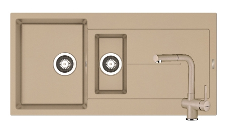 CHIUVETE - Set chiuveta granit ITHAKA 1 1/2B 1D 100x50 si baterie CAPRICCIO Drak Beige