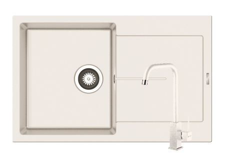 CHIUVETE - Set chiuveta granit ITHAKA 1B1D 79x50 si baterie ADELITA Snow