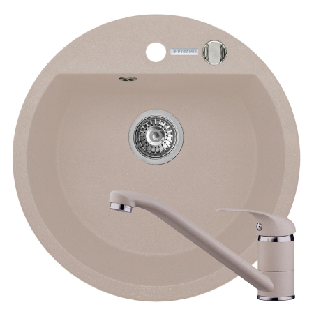 CHIUVETE - Set chiuveta granit MIDO 1B ?51 & baterie ASALIA - Beige