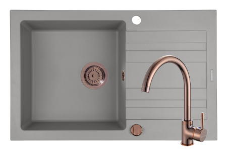 CHIUVETE - Set chiuveta granit NAXOS 79x50 1B 1D Grey si baterie ECO BELLO Copper