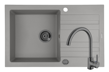 CHIUVETE - Set chiuveta granit NAXOS 79x50 1B 1D Grey si baterie ECO BELLO Gun Metal