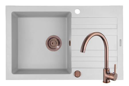 CHIUVETE - Set chiuveta granit NAXOS 79x50 1B 1D White si baterie ECO BELLO Copper