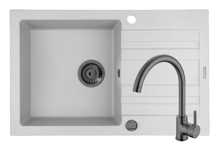 CHIUVETE - Set chiuveta granit NAXOS 79x50 1B 1D White si baterie ECO BELLO Gun Metal