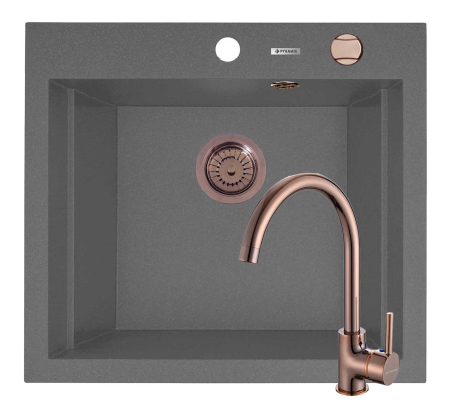 CHIUVETE - Set chiuveta granit SIROS 57x51,5 1B Grey si baterie ECO BELLO Copper