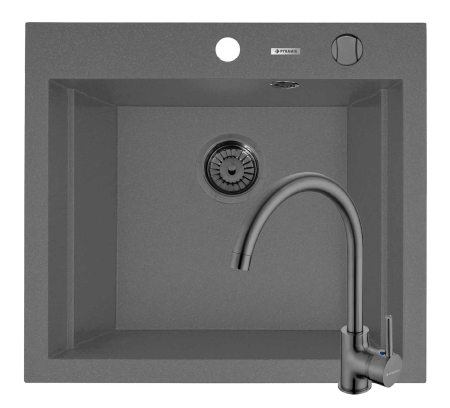 CHIUVETE - Set chiuveta granit SIROS 57x51,5 1B Grey si baterie ECO BELLO Gun Metal
