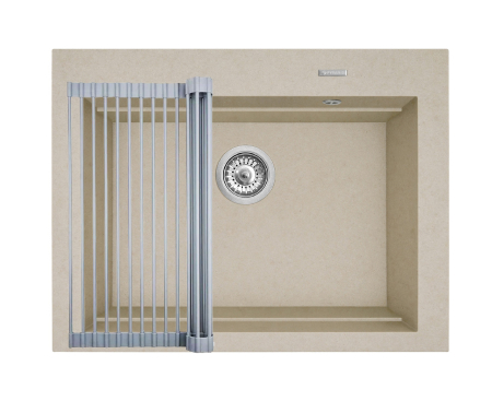 CHIUVETE - Set chiuveta granit SIROS 67x51,5 1B Dark Beige si suport multifunctional ROLL UP