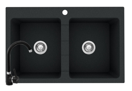 CHIUVETE - Set chiuveta granit SPARTA 2B & baterie BELLO - Black