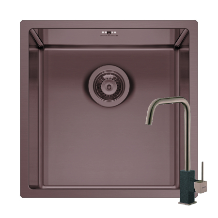 Chiuvete inox - Set chiuveta inox ASTRIS COLORA 40x40 1B si baterie ADELITA Copper