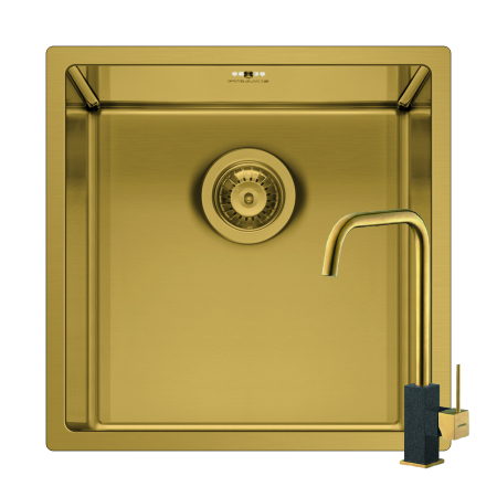 Chiuvete inox - Set chiuveta inox ASTRIS COLORA 40x40 1B si baterie ADELITA Gold