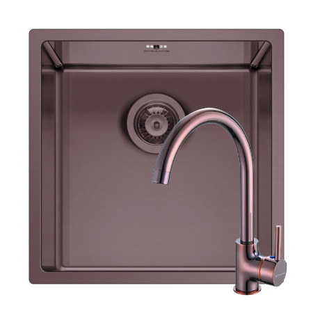 Chiuvete inox - Set chiuveta inox ASTRIS COLORA 40x40 1B si baterie ECO BELLO Copper
