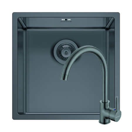 Chiuvete inox - Set chiuveta inox ASTRIS COLORA 40x40 1B si baterie ECO BELLO Gun Metal