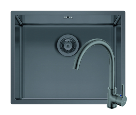 CHIUVETE - Set chiuveta inox ASTRIS COLORA 50x40 1B si baterie ECO BELLO Gun Metal