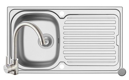 Chiuvete inox - Set chiuveta inox AURORA 1B1D LN si baterie BELLO crom