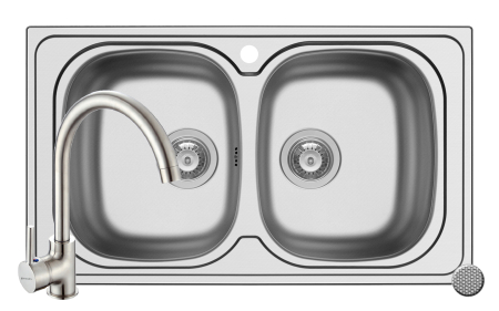 Chiuvete inox - Set chiuveta inox AURORA 2B 86 LN si baterie BELLO crom