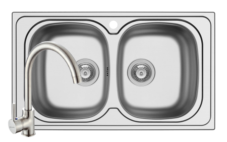 Chiuvete inox - Set chiuveta inox AURORA 2B 86 SM si baterie BELLO crom