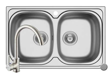 Chiuvete inox - Set chiuveta inox AURORA 2B LN si baterie BELLO crom