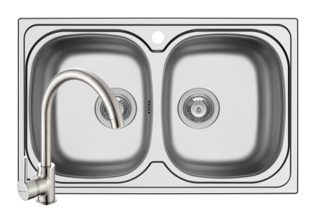 Chiuvete inox - Set chiuveta inox AURORA 2B SM si baterie BELLO crom