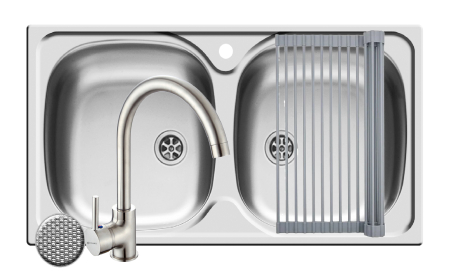 Chiuvete inox - Set chiuveta inox E 78 2B LN, baterie BELLO crom si Roll Up
