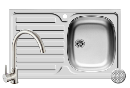 Chiuvete inox - Set chiuveta inox INTL 1B1D DR LN si baterie BELLO crom