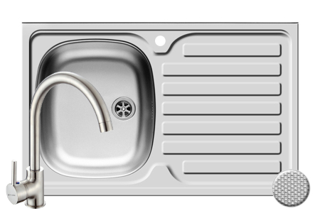 Chiuvete inox - Set chiuveta inox INTL 1B1D ST LN si baterie BELLO crom