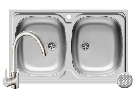 Chiuvete inox - Set chiuveta inox INTL 2B LN si baterie BELLO crom
