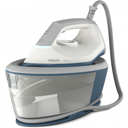 Statii de calcat - Statie de calcat cu abur Philips seria 2000 PSG2000/20, 2400 W, 6 bari, jet de abur continuu 110 g/min, Jet de abur de 300 g, Talpa ceramica, Rezervor de apa 1.4 l, Oprire automata, sitem de detartrare Smart Calc Clean