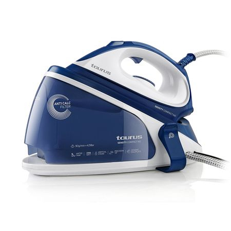 Fiare de calcat - Statie de calcat Taurus Sensity Compact, 2200 W, 4.5 bar, Talpa ceramica, Rezervor 1 l cu incarcare non stop, Termostat reglabil, Alb/Albastru
