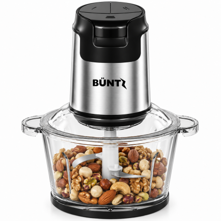 Tocator Electric BUNTZ, BFC-300S, Bol din Sticla 2L, 4 Lame din Otel Inoxidabil, 300W, Motor cu Bobinaj din Cupru, Protectie la Supraincalzire, Buton de Siguranta, Tocator pentru Carne, Legume, Fructe [4]