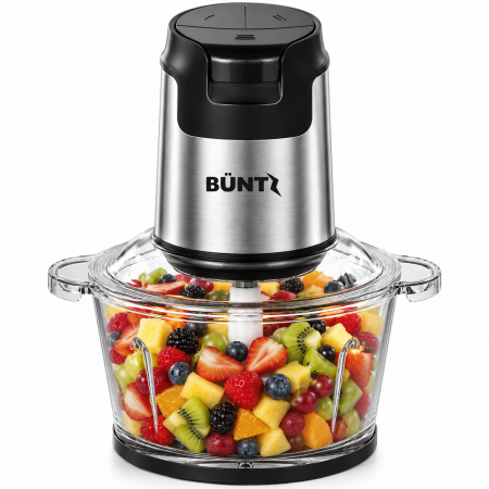 Tocator Electric BUNTZ, BFC-300S, Bol din Sticla 2L, 4 Lame din Otel Inoxidabil, 300W, Motor cu Bobinaj din Cupru, Protectie la Supraincalzire, Buton de Siguranta, Tocator pentru Carne, Legume, Fructe [2]
