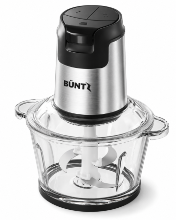 Tocator Electric BUNTZ, BFC-300S, Bol din Sticla 2L, 4 Lame din Otel Inoxidabil, 300W, Motor cu Bobinaj din Cupru, Protectie la Supraincalzire, Buton de Siguranta, Tocator pentru Carne, Legume, Fructe [1]