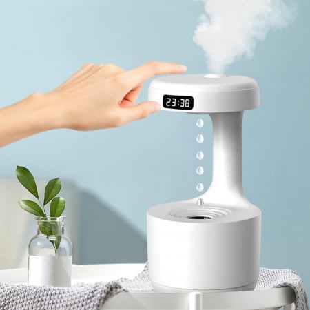 Umidificator De Aer, Sistem Anti-Gravitatie, Pulverizare Ceata Rece, Silentios, Alimentare USB, Capacitate 800ml, Lumina Ambientala, Afisaj Digital Ora, Oprire Automata, Alb [7]