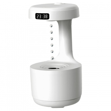 Umidificatoare - Umidificator De Aer, Sistem Anti-Gravitatie, Pulverizare Ceata Rece, Silentios, Alimentare USB, Capacitate 800ml, Lumina Ambientala, Afisaj Digital Ora, Oprire Automata, Alb