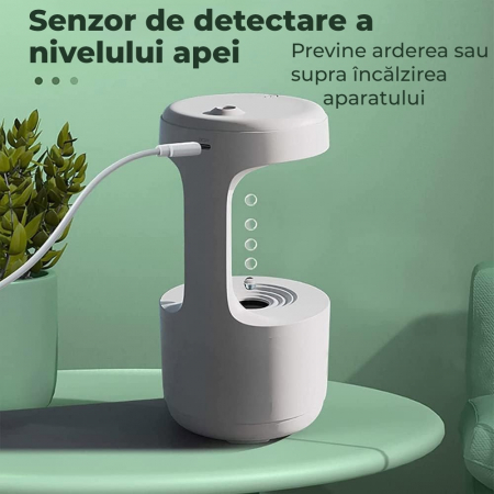 Umidificator De Aer, Sistem Anti-Gravitatie, Pulverizare Ceata Rece, Silentios, Alimentare USB, Capacitate 800ml, Lumina Ambientala, Afisaj Digital Ora, Oprire Automata, Alb [2]