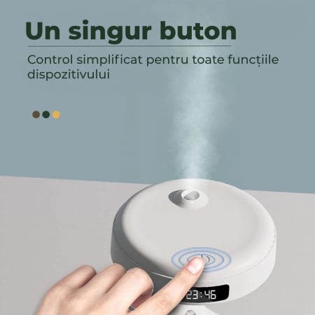 Umidificator De Aer, Sistem Anti-Gravitatie, Pulverizare Ceata Rece, Silentios, Alimentare USB, Capacitate 800ml, Lumina Ambientala, Afisaj Digital Ora, Oprire Automata, Alb [5]