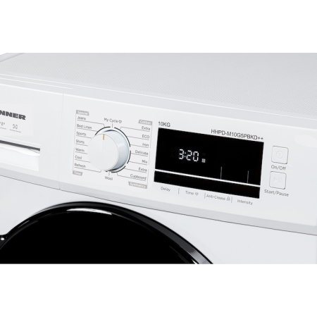 Uscator cu pompa de caldura HEINNER HHPD-M10G5PBKD++, 10 KG, Clasa D, 16 programe de uscare, Display LED, Functie anti-sifonare, Indicator curatare filtru scame, Indicator rezervor colectare apa plin, Blocare acces copii, Alb [2]