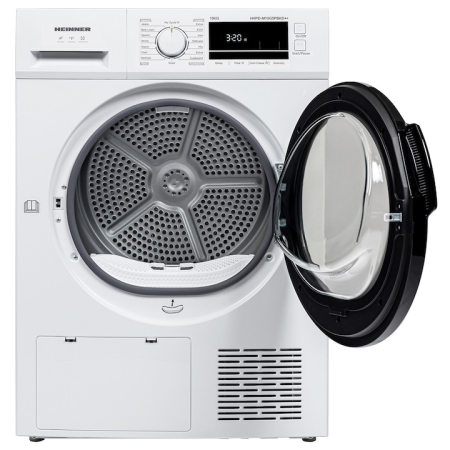 Uscator cu pompa de caldura HEINNER HHPD-M10G5PBKD++, 10 KG, Clasa D, 16 programe de uscare, Display LED, Functie anti-sifonare, Indicator curatare filtru scame, Indicator rezervor colectare apa plin, Blocare acces copii, Alb [1]