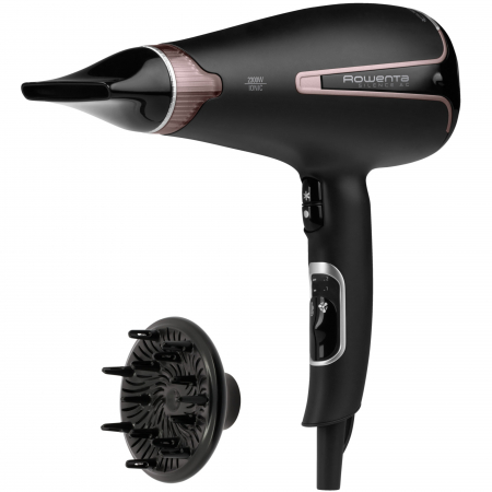 Ingrijire personala - Uscator de par Rowenta Silence Premium Care CV7920F0, 2300W, Functie Ionica, 6 setari, Motor AC, Jet de aer rece, Concentrator, Difuzor pentru volum, Negru