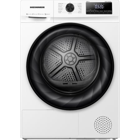 Uscatoare cu pompa de caldura - Uscator de rufe Heinner HHPD-H90FRA++, Pompa de caldura, 9 kg, 15 programe, Clasa D, Display LED, Power AirFlow, Alb