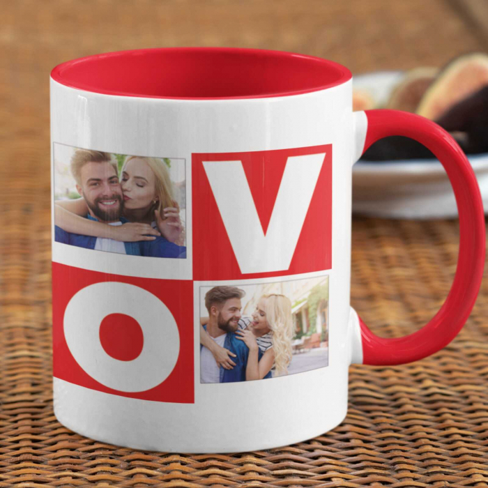 Cana personalizata Love cu 4 poze rosie-Deyu [2]