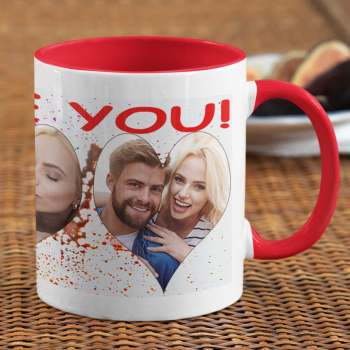 Cana personalizata I love you cu 3poze si interior rosu-Deyu [2]