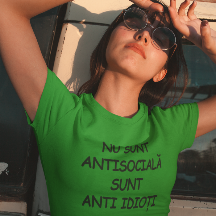 Tricou femei cu mesajul "Nu sunt antisociala sunt anti idioti"-Deyu [2]
