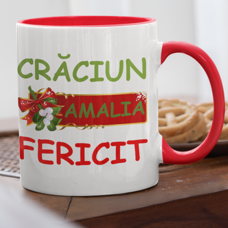 Perne și căni de Crăciun - Cana cu interior rosu Craciunu Fericit Cu Nume-Deyu