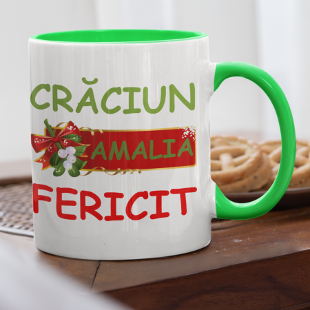 Cadouri Craciun - Cana cu interior verde Craciunu Fericit Cu Nume-Deyu