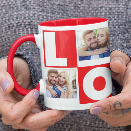 Cadouri pentru EA - Cana personalizata Love cu 4 poze rosie-Deyu