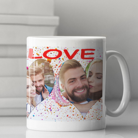 Cani Personalizate - Cana personalizata cu 3 poze inima si mesaj-Deyu